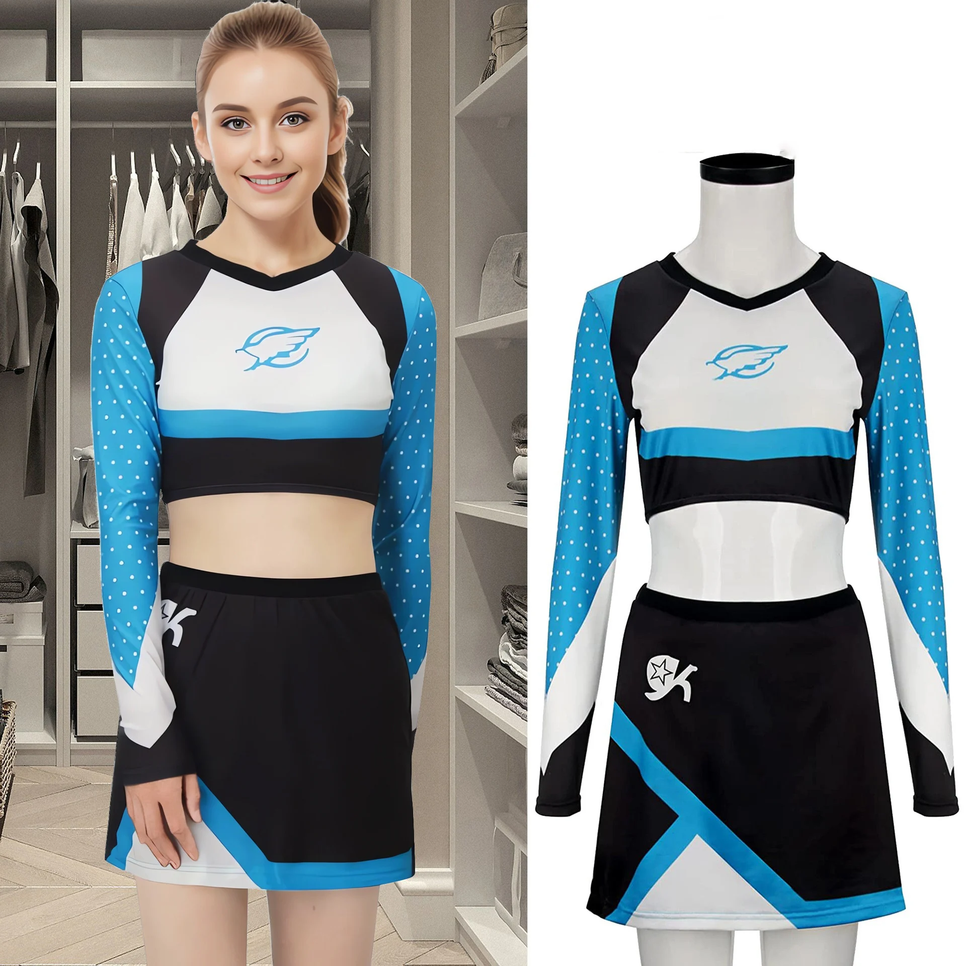 Costume de cosplay de pom-pom girl Euphoria Maddy Perez pour adultes et enfants, ensemble uniforme avec haut court à manches longues et mini-jupe pour Halloween
