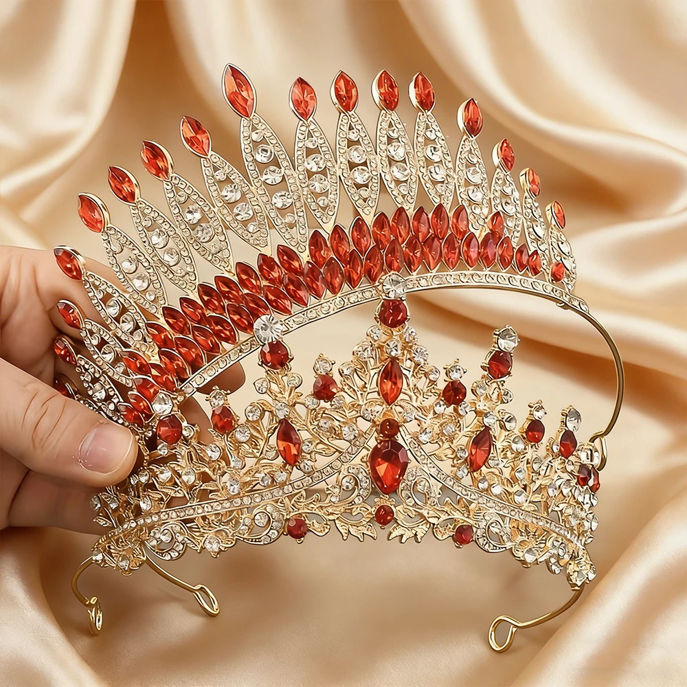 Palace Classical Red Crystal Crown Set Princess Headpiece Bridal Wedding/Birthday Party/Banquet/COS Exquisite Dress Headpiece