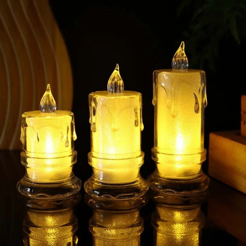 Candela elettronica natalizia Candele luminose calde decorative trasparenti Mini candele senza fiamma simulate portatili