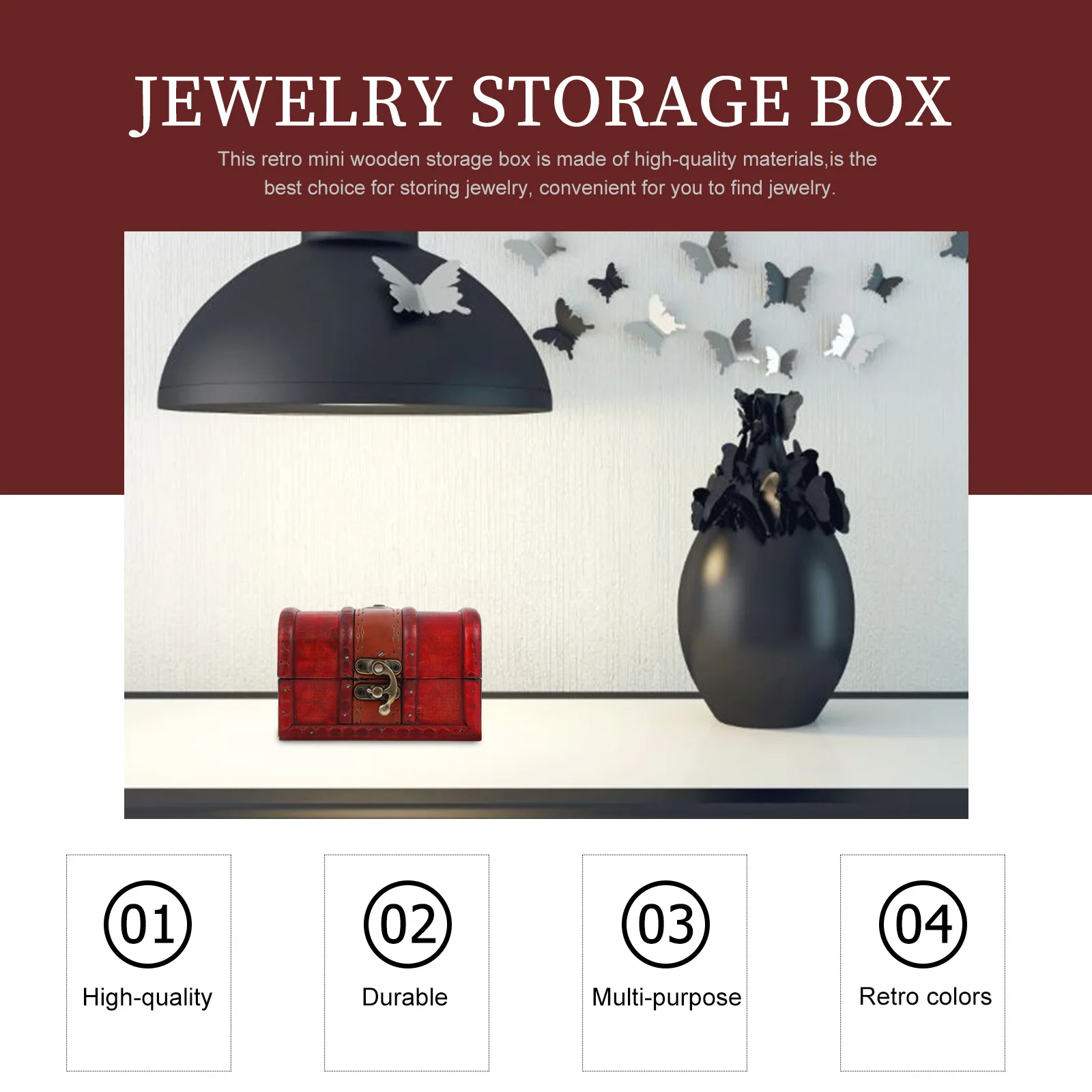 

1Pcs Retro Jewelry Box Wooden Storage Organizer Necklace Earring Bracelet Hairpin Brooch Holder Retro Jewelry Box