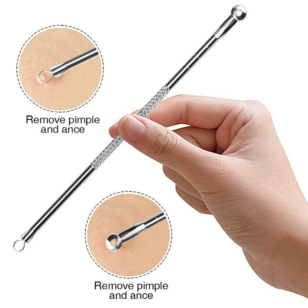 4pcs/Set Acne Needle Blackhead Remover Dual Heads Blemish Squeeze Pimple Extractor Spot Cleaner Stainless Steel Skin Care Tool