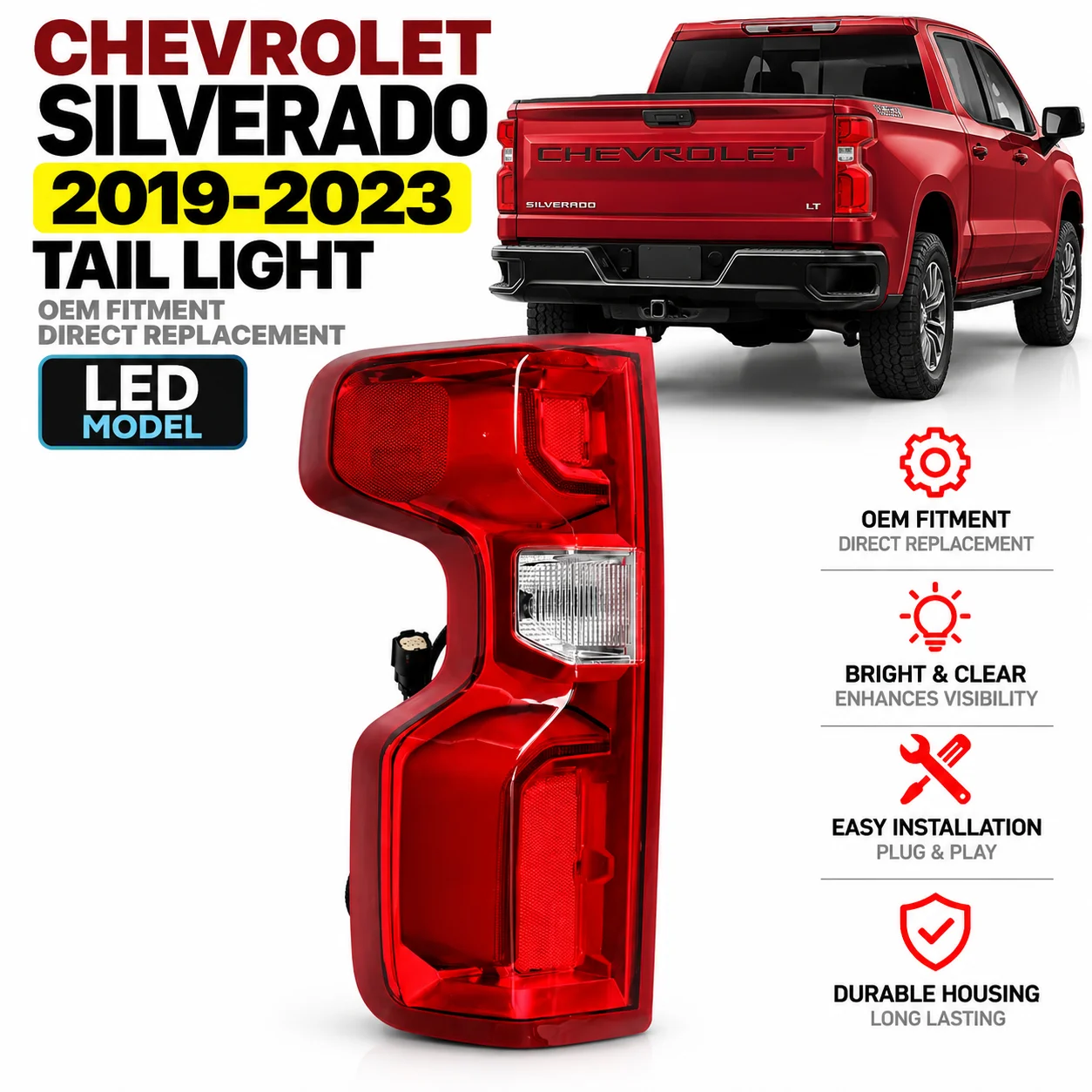 For CHEVROLET SILVERADO 2019 2020 2021 2022 2023 Car LED Tail light Rear Bumper Light Stop Brake Lamp Turn Signal Warning