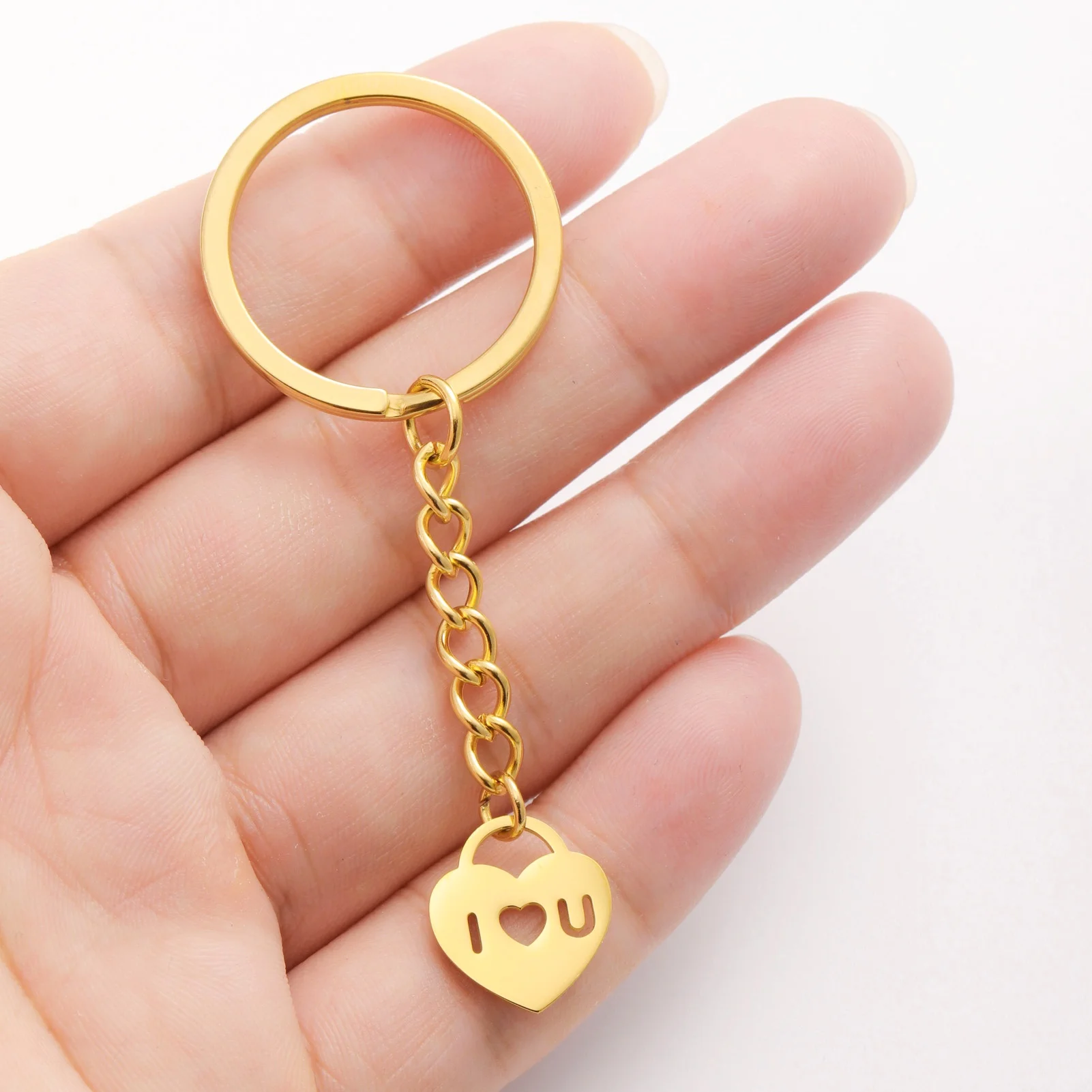 Vassago Stainless Steel Heart Pattern Hollow Keyring I Love u Bag Charm Keychain Jewellery Women Valentine's Day Gifts Couple