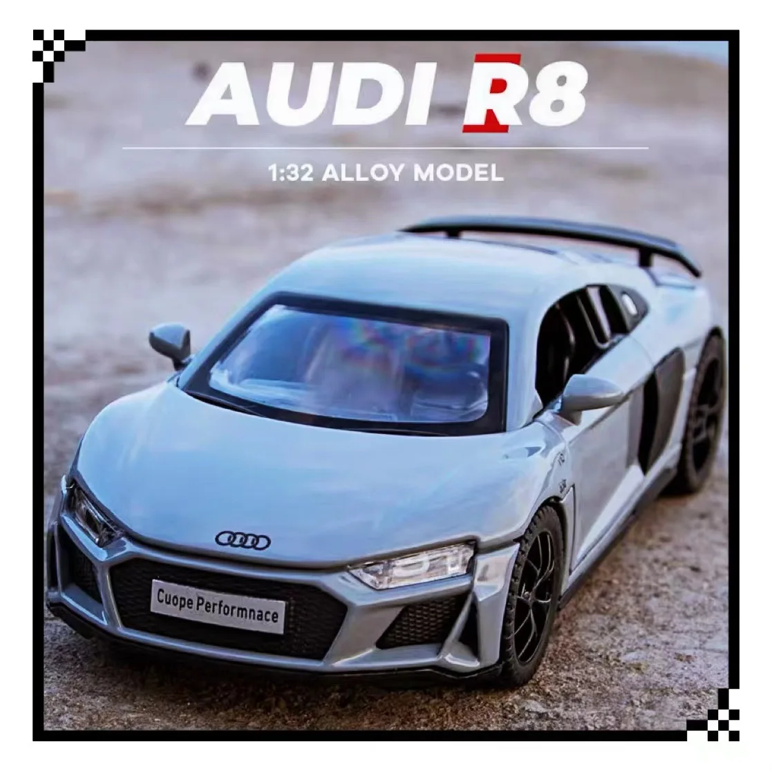 

1: 32 simulation Audi R8 alloy car model with sound and light, children's birthday gift collection, toys and ornaments