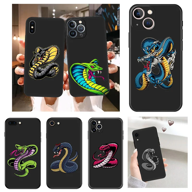 Anti-Drop Soft Phone Case For iphone 16Plus 11 12 13 Mini 14 15 16 Pro XS Max XR 7 8 Plus 16Pro Green Snake Cobra Python Cover