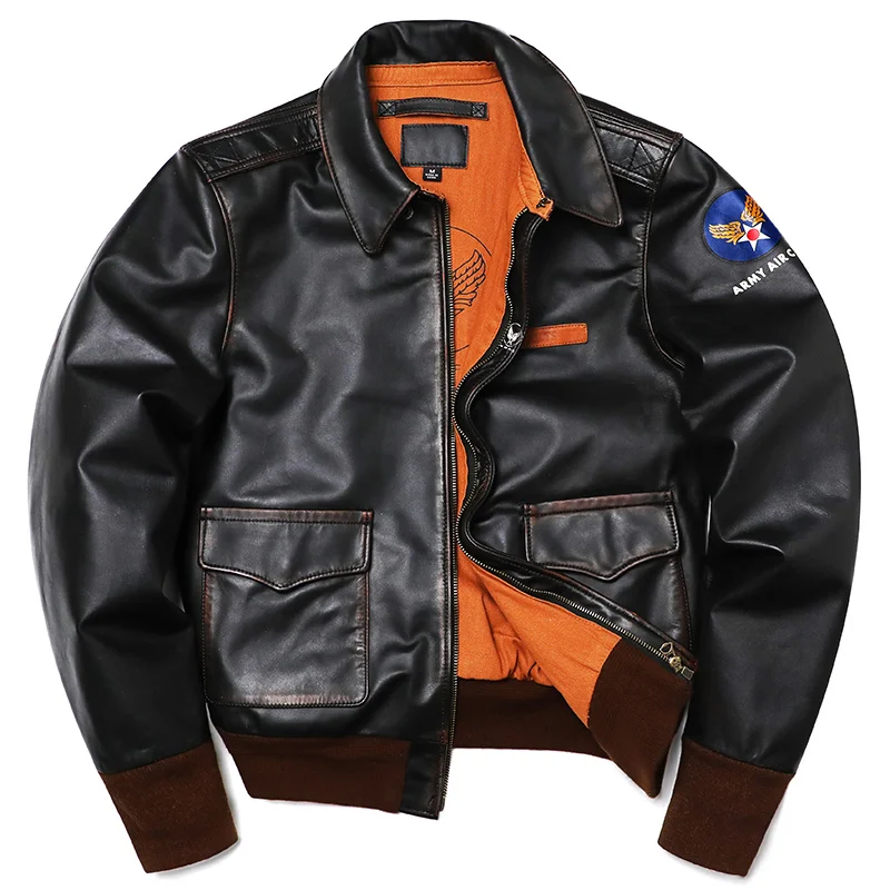 Classic A-2 Type Horsehide Us Air Force Genuine Leather Jacket Men\'s Vintage Cloth Flight Jacket Retro Motorcycle Coat A2 Style