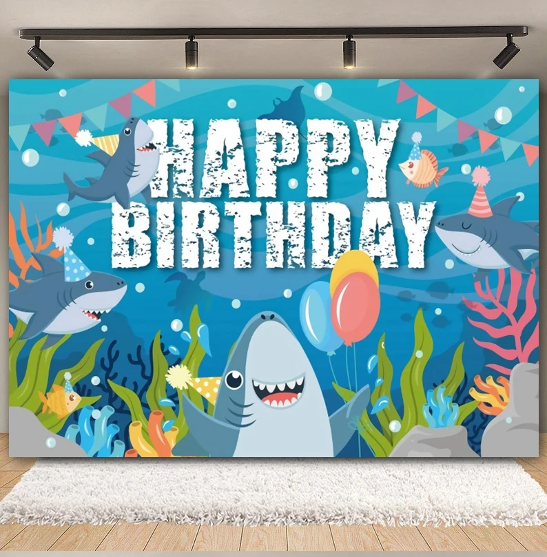 Newborn Baby Birthday Seabed Fish Backdrop Sea Ocean Shark Dolphin Underwater World Party Photography Background Photo Studio