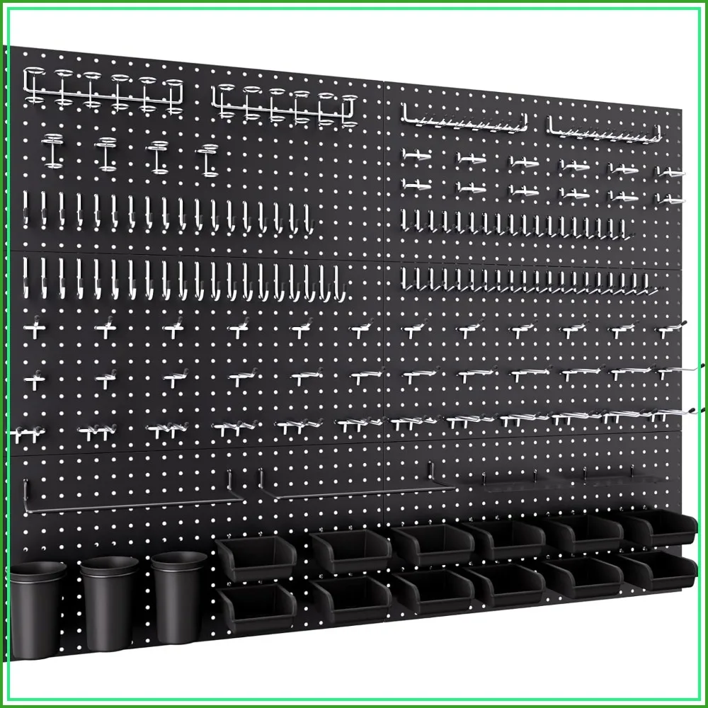 

48x36 Inch Metal Peg Board Kit with 1/4" Hooks, 6 Panels & 234PCS Black Wall Organizer for Garage Workbench
