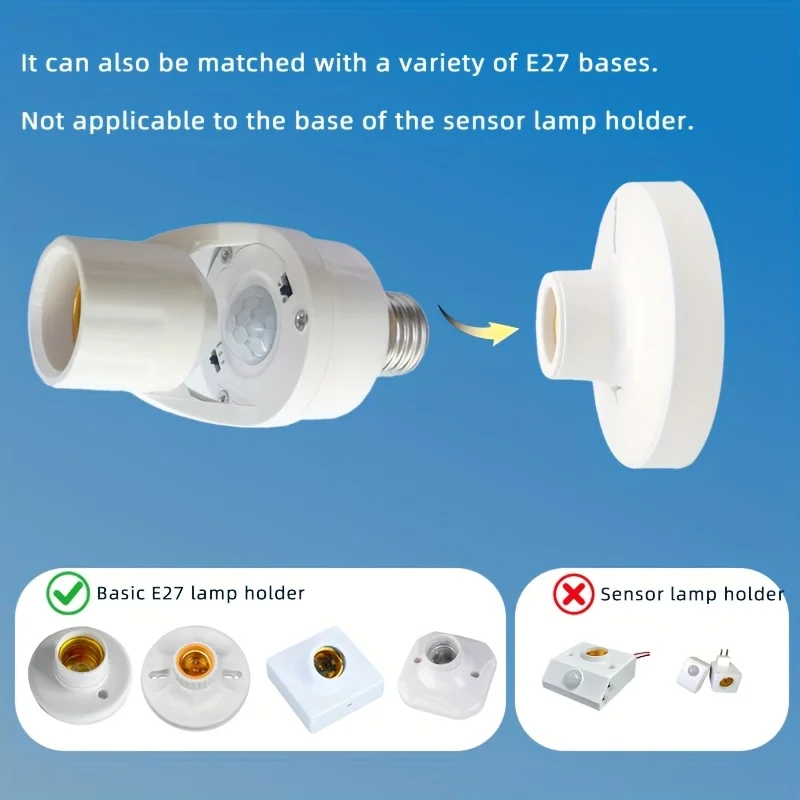 Suporte de lâmpada com sensor de movimento pir e27, adaptador inteligente de suporte de lâmpada, liga/desliga automaticamente, soquete de luz de movimento para varanda, escada, porão