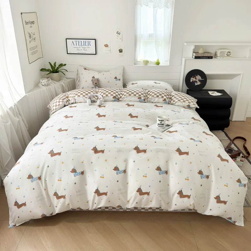 

Small Dachshund Stars Printed Bedding Set Bear Pattern Duvet Cover Pillowcase Soft Bed Sheet Gift For Home 150x200cm/180x220cm
