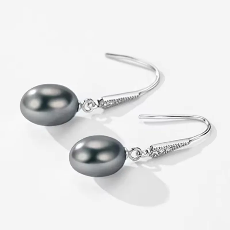 Personality Black Simulated Pearl Hook Earrings for Women Luxury Trendy Female Wedding Engagement Accessories Hot Jewelry