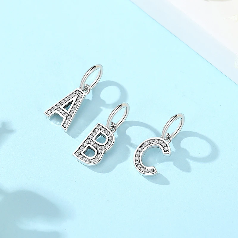 Original 925 Sterling Silver Charms A-Z Letters Alphabet Numbers Pendant Beads Fit Pan Bracelets Necklaces Women DIY Jewelry