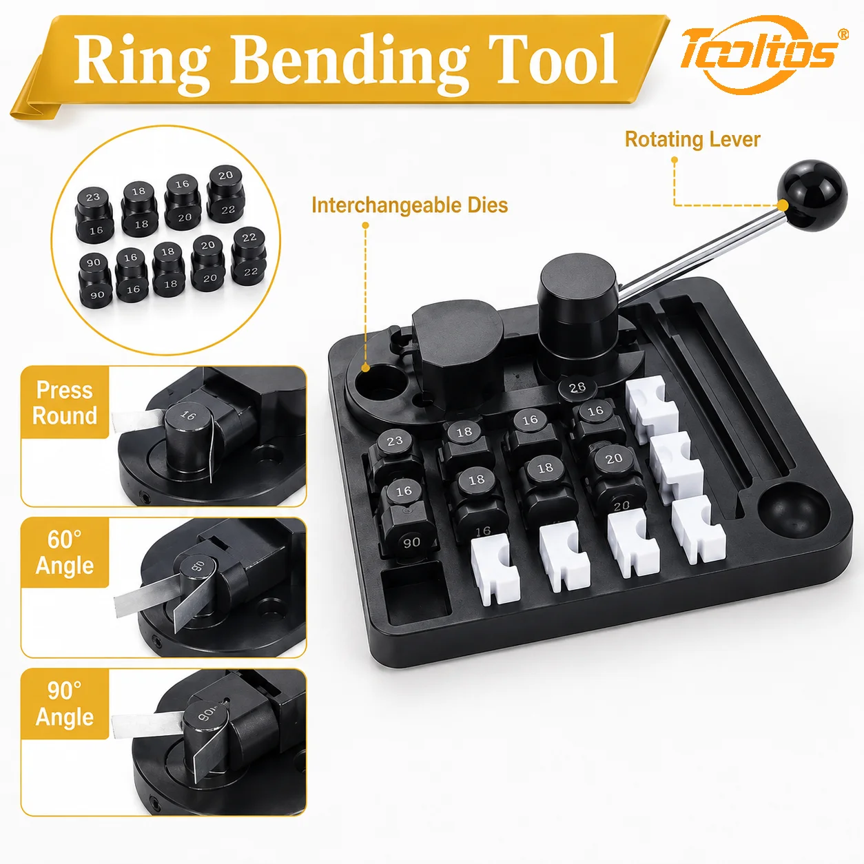 TOOLTOS 25PCS Ring Bending Repair Tool Kit 12-22mm Bender Mandrel Gauge Hammer Files Agate Polishing Tools for Jewelry Making
