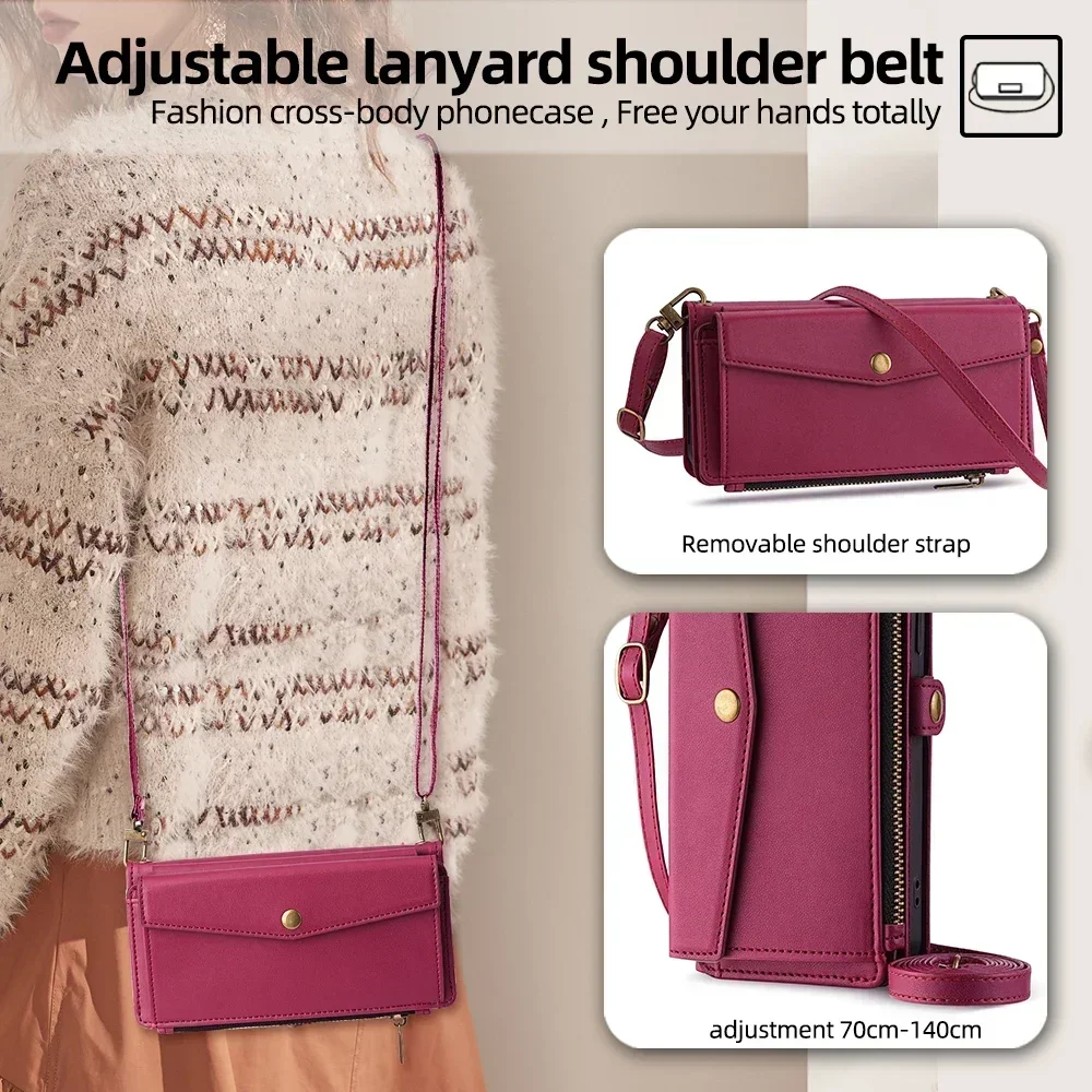 Reißverschluss PU-Leder Brieftasche Buchcover Handyhüllen für iPhone 16 16E 17 Air Pro Plus Max Flip Cover Multifunktionale Berging Bags – Detail 16