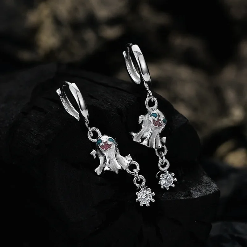 

Youth of Vigor Solid 925 Silver Spirit Ghost Huggies Enamel Halloween Party Drop Earrings E1119 1 Piece