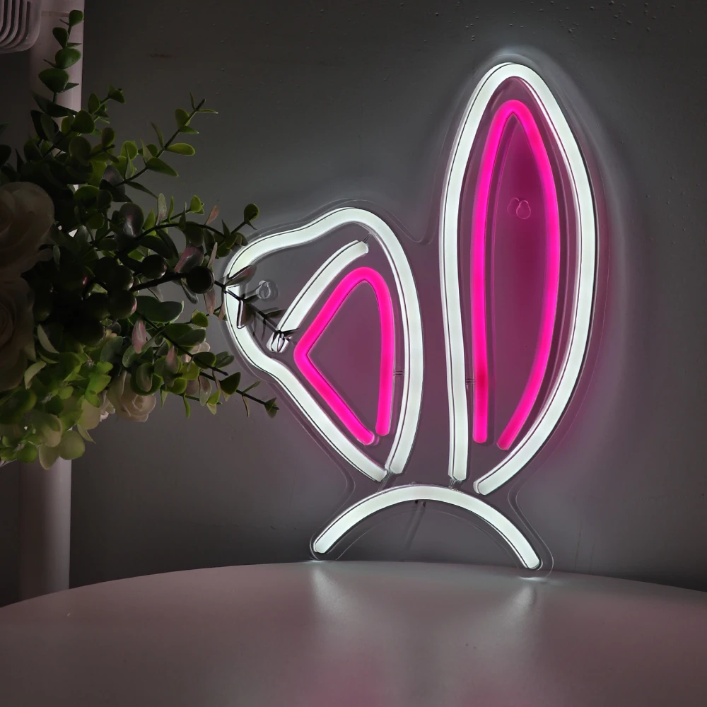 

1pc Cute Super Bright Bunny Rabbit Ears Art Wall LED Neon Sign Light For Room Party Shop Decoration 8.66''*11.61''