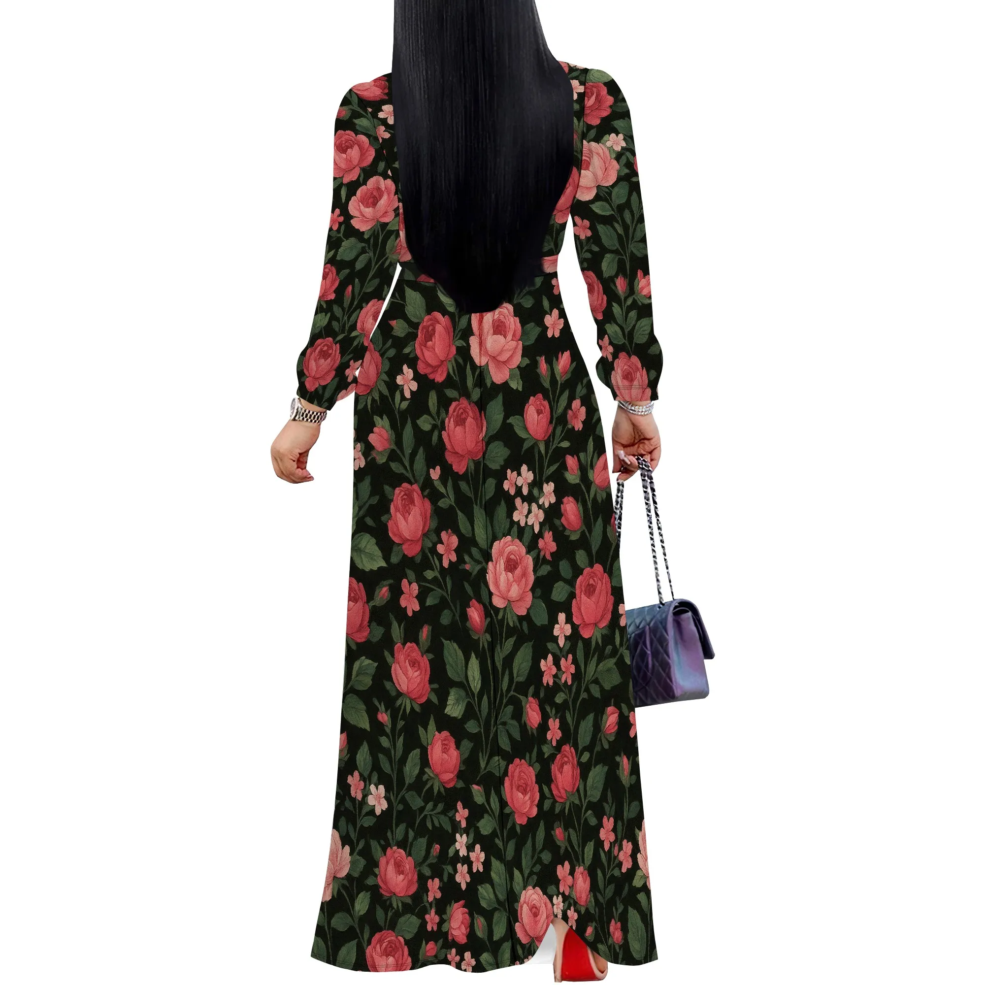 Abiti lunghi da donna con stampa floreale estivi con tasche Abito lungo casual con maniche 3/4 con scollo a V e cravatta in vita, M-3XL