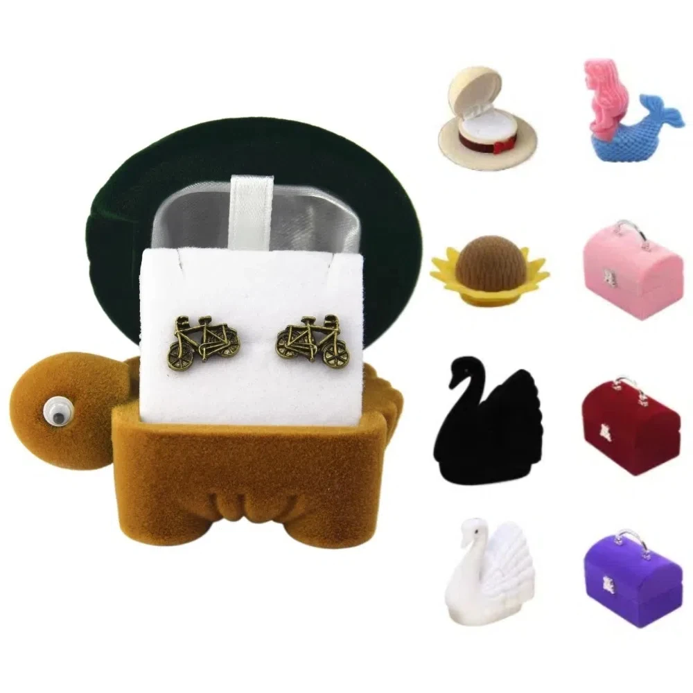 Portable Velvet Creative Ring Case Swan Mermaid Earrings Trinket Case Flower Bracelet Necklace Jewelry Packaging Holder Women