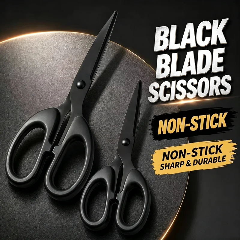 Black Stainless Steel Scissors Teflon Non-Stick Anti-Rust Transparent Craft Shears for Paper Fabric Tape DIY Window Sticker