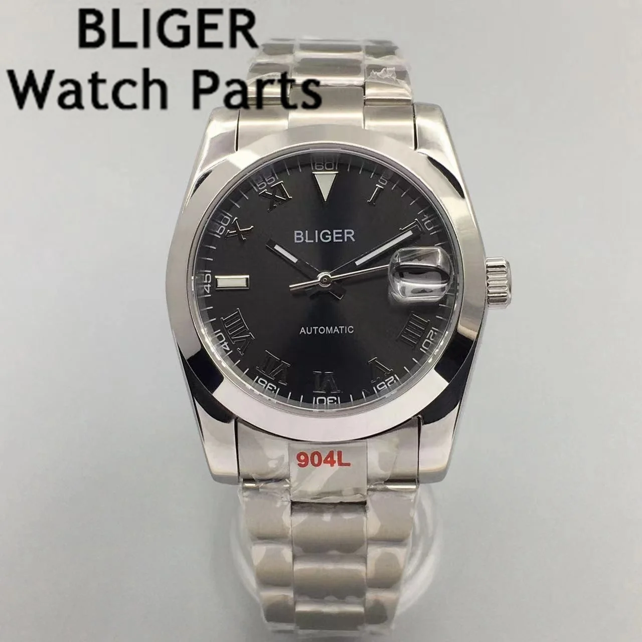 BLIGER 36mm 39mm Bezel NH35A MIYOTA PT5000 Automatic Men Watch Black White Grey Dial Silver Jubilee Bracelet Sapphire Glass