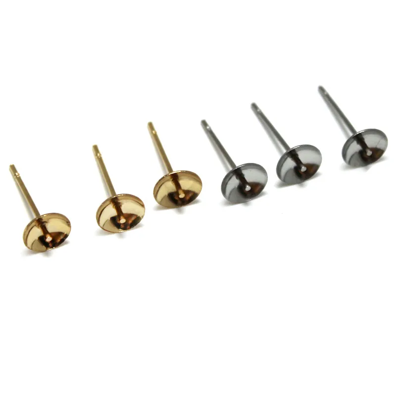 100pcs Stainless Steel Gold Plated Blank 3 4 5 6 8 mm Pearl Earring Studs Base Earring Pearl Studs Posts for Making Jewelry DIY