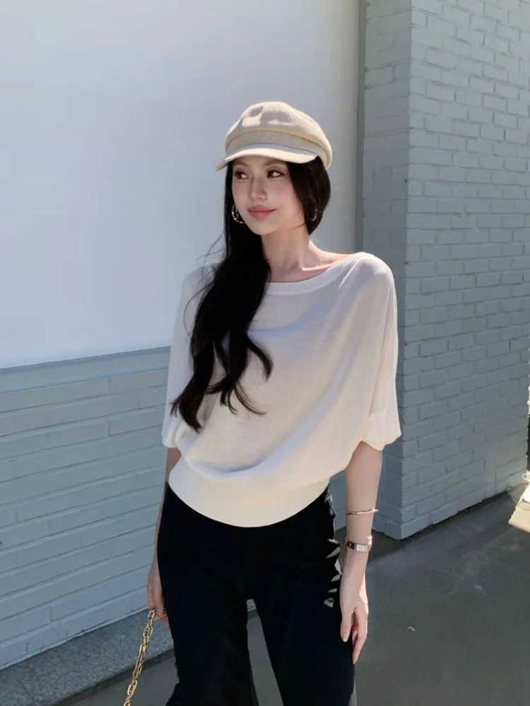 

Yumeizi STAZF7 Loose Batwing Sleeve T-Shirt Women Summer Casual Versatile Loose Fit round Neck Short Sleeve Casual Top
