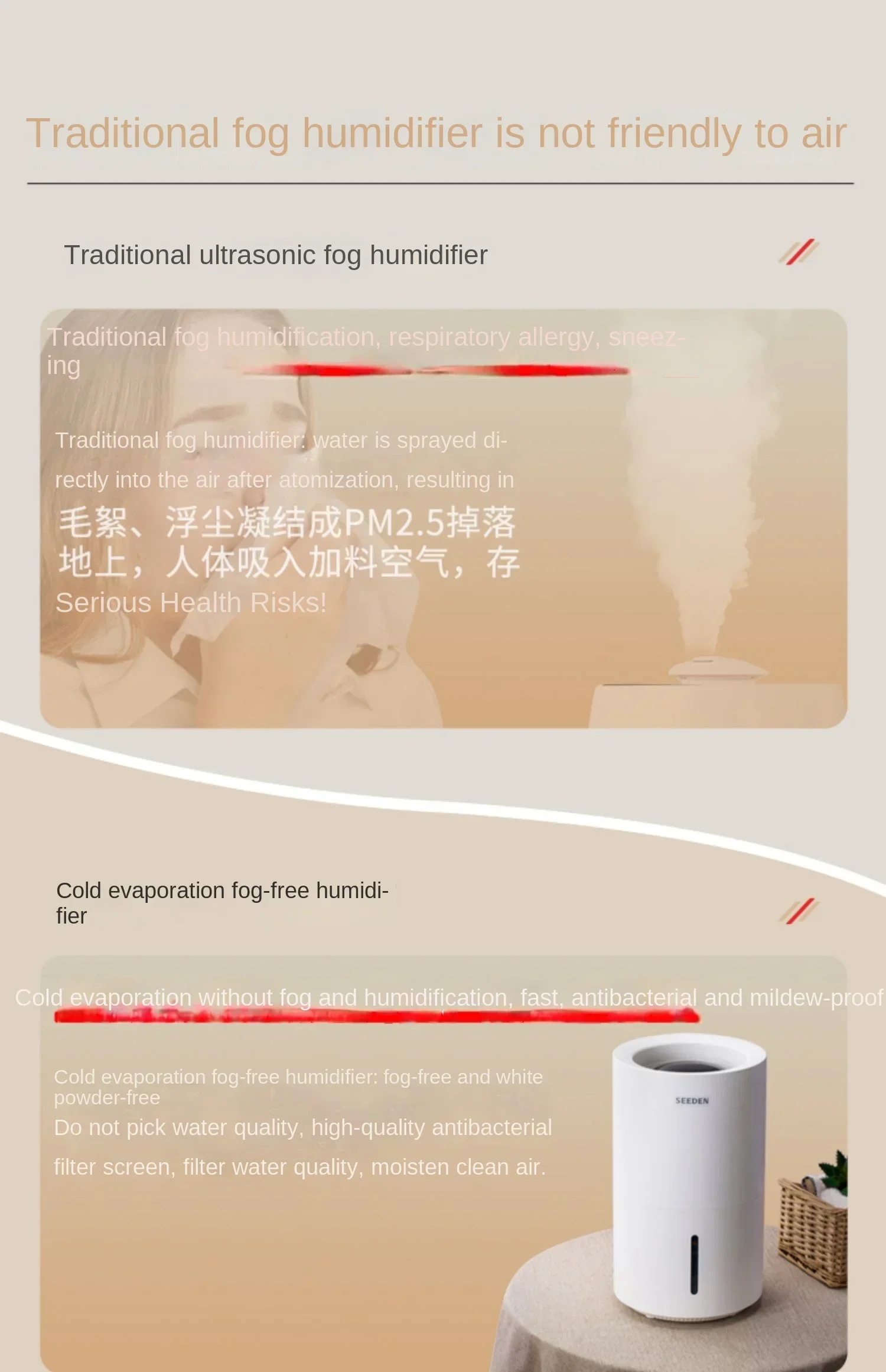 SEEDEN увлажнитель без запотевания, бытовая вода на мягком звуке, холодное испарение, умная очистка для беременных и малышей