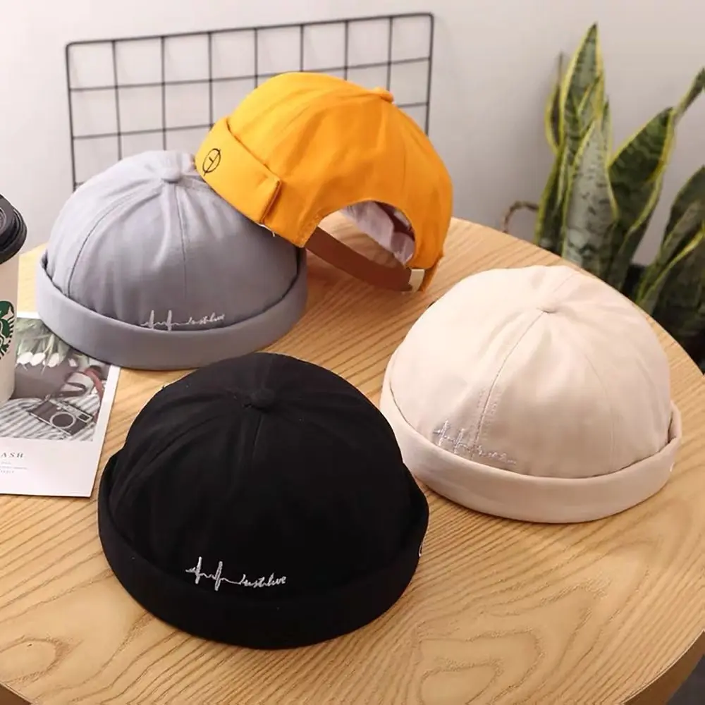 

Letter Printing Cotton Docker Cap Trendy Wear All Seasons Solid Color Landlord Hat Street Style Brimless Hip Hop Hats Unisex