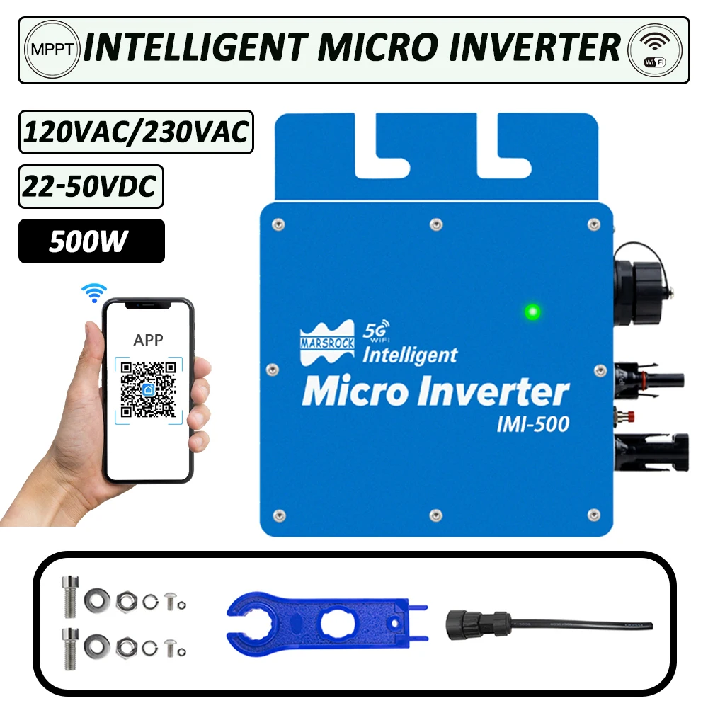 500W Solar Inverter On Grid Tie 22-50VDC Solar Panel Input Pure Sine Wave With WiFi Function IP65 Easy Install For Home Grid