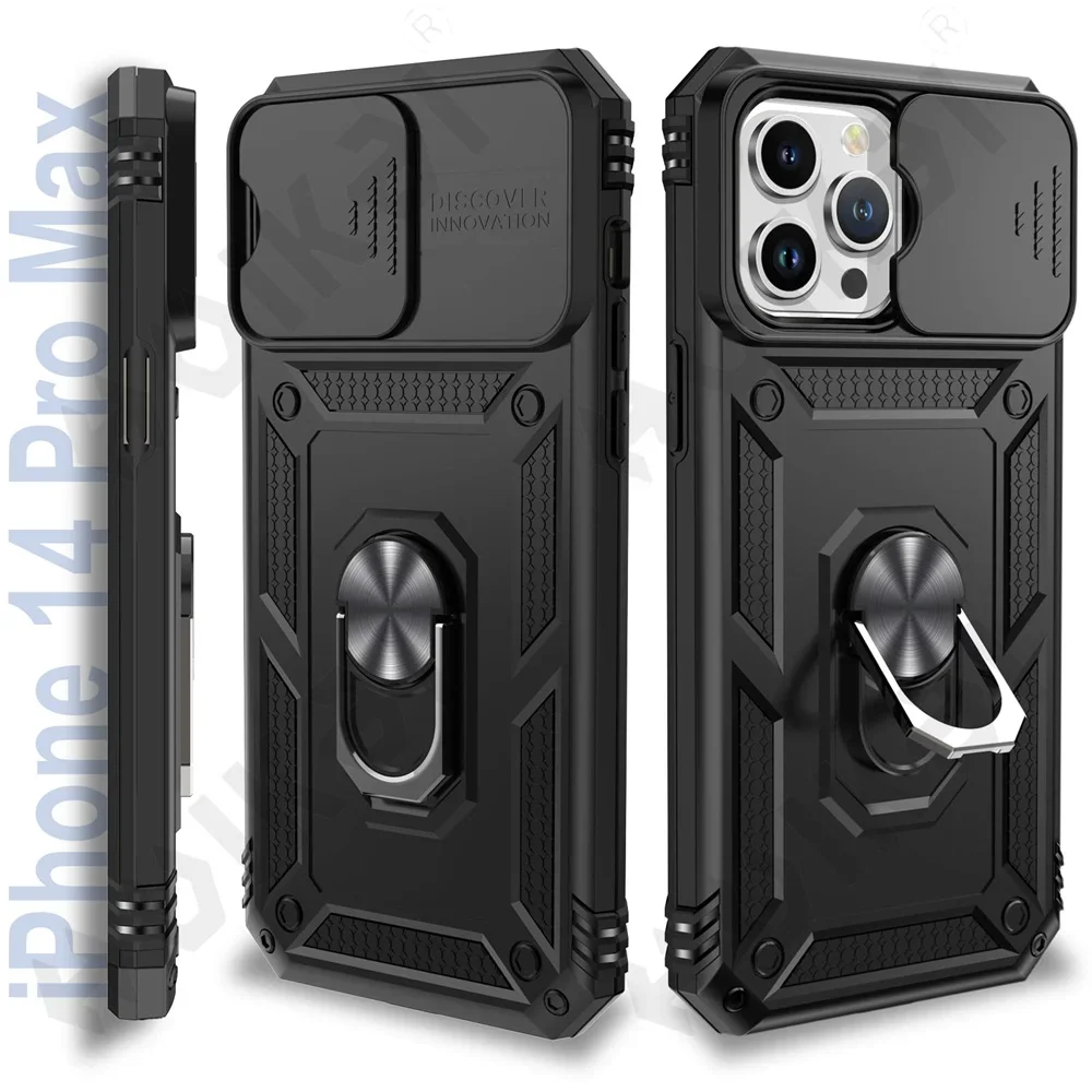 Case for iPhone 16 15 14 13 12 11 Pro Max XS XR 8 7 Plus SE Mini Kickstand with Slide Camera Rugged Military-Grade Drop Cover