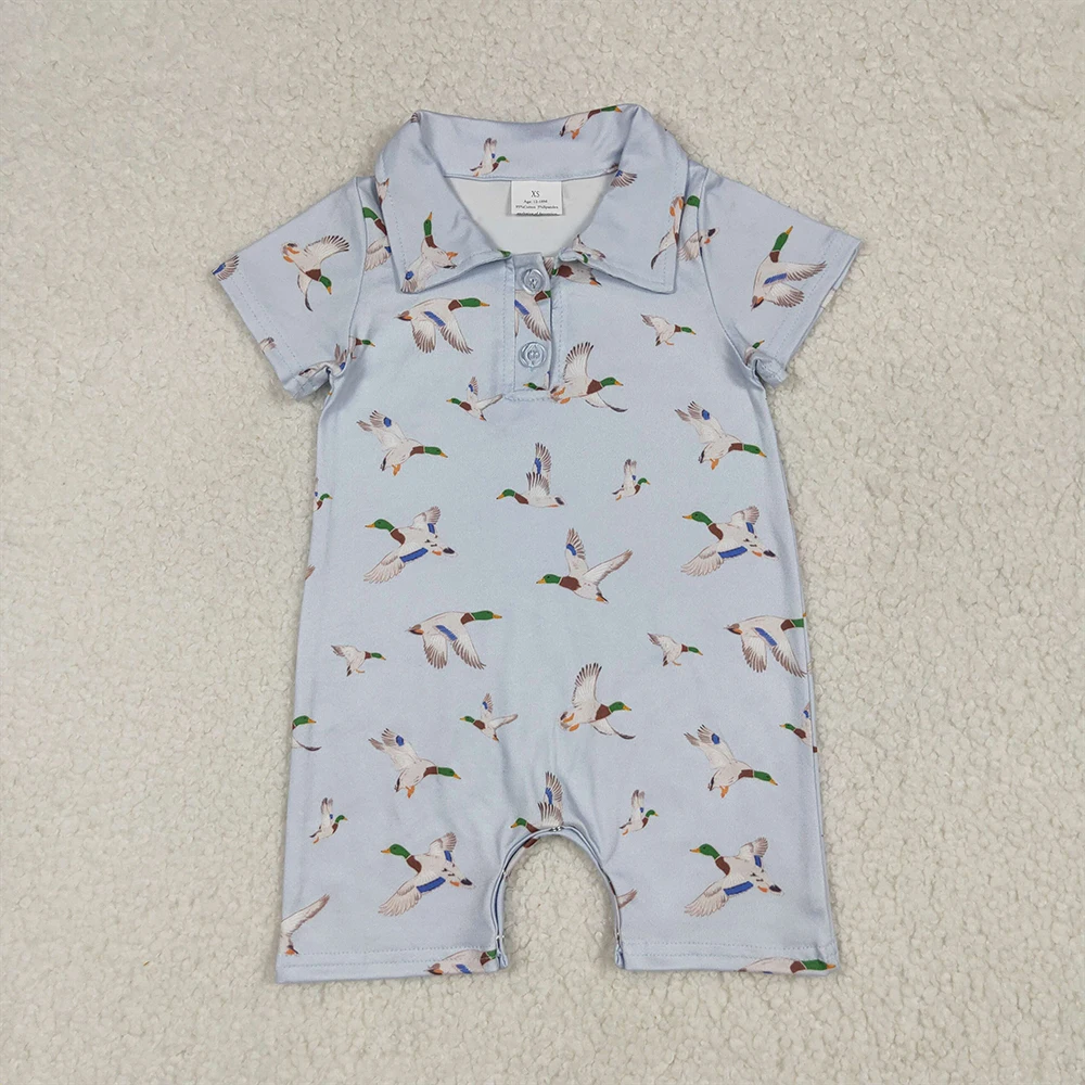 

Baby Boys Blue Short Sleeves Button Ducks Rompers Short sleeves duck baby boy summer polo romper