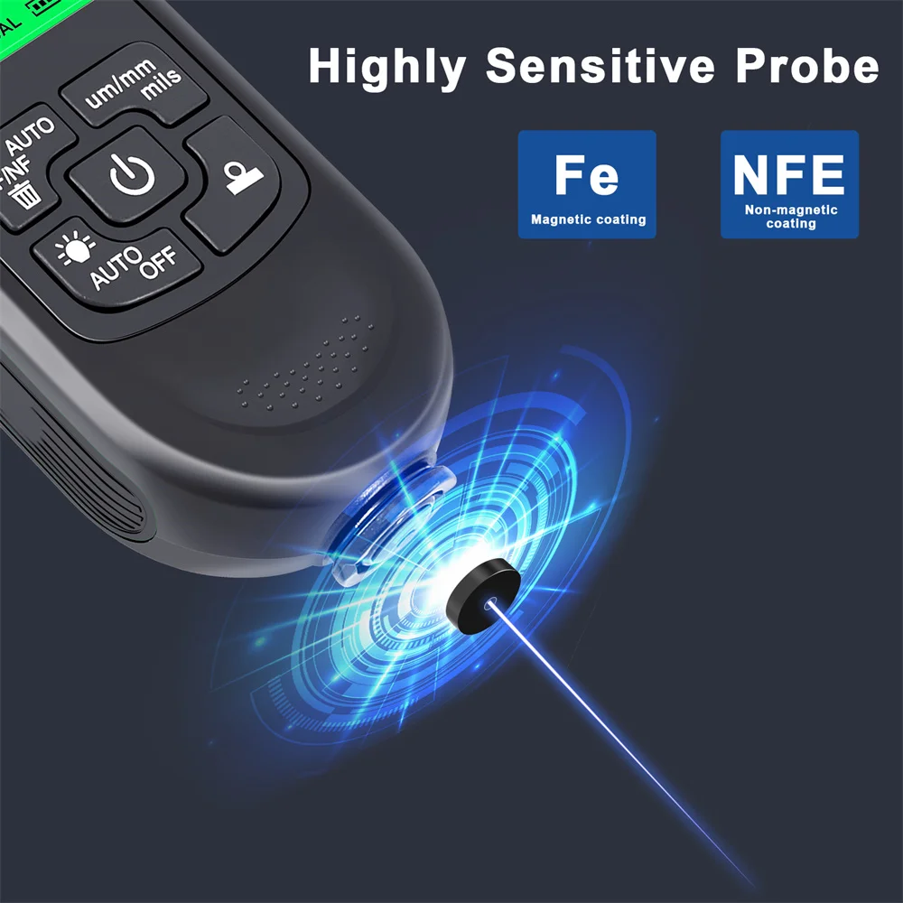 HW-300PRO Coating Thickness Gauge, LED Digital Automotive Paint Film Thickness Gauge, Metal Coating Thickness Gauge, 0–2000 μm view 5