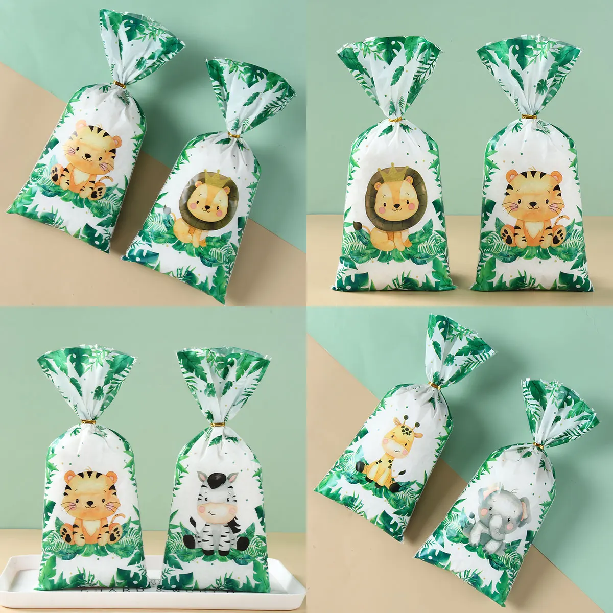 Bolsas de regalo de animales de la selva, embalaje de galletas de caramelo de Safari, suministros de fiesta de feliz cumpleaños para niños, bolsas de regalo Diy para Baby Shower