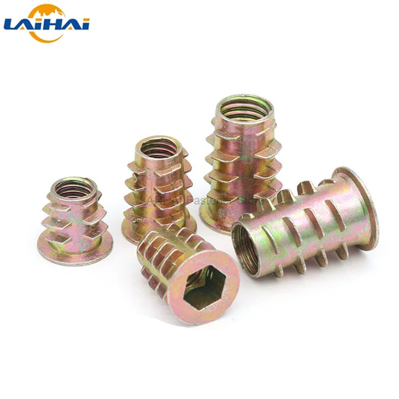 10/20PCS M4 M5 M6 M8 M10 Zinc Alloy Thread For Wood Insert Nut Flanged Hex Drive Head Furniture Nuts