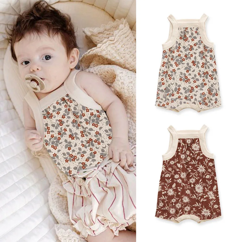 

Summer Rompers New Baby Clothes Onesie Boy's and Girl's Baby Floral Sleeveless Small Suspender Crawling Suit