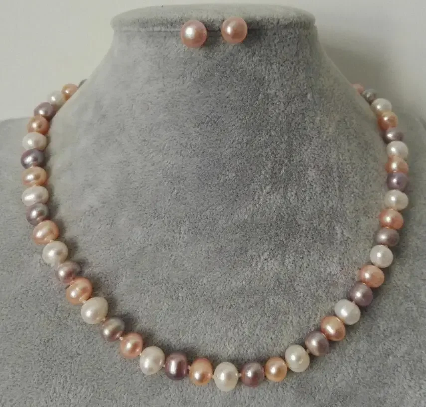 

Модные ювелирные изделия женские 7-8 мм Natura смешанные цвета ожерелье с пресноводным жемчугом комплект серег