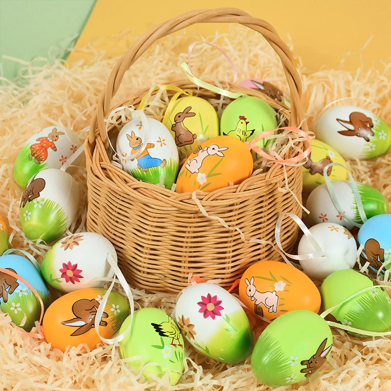 12 stücke Kunststoff Ostern Eier Kaninchen Küken Gemalt Hängen Anhänger DIY Handwerk für Ostern Party Dekoration Lieferungen Kinder Geschenke