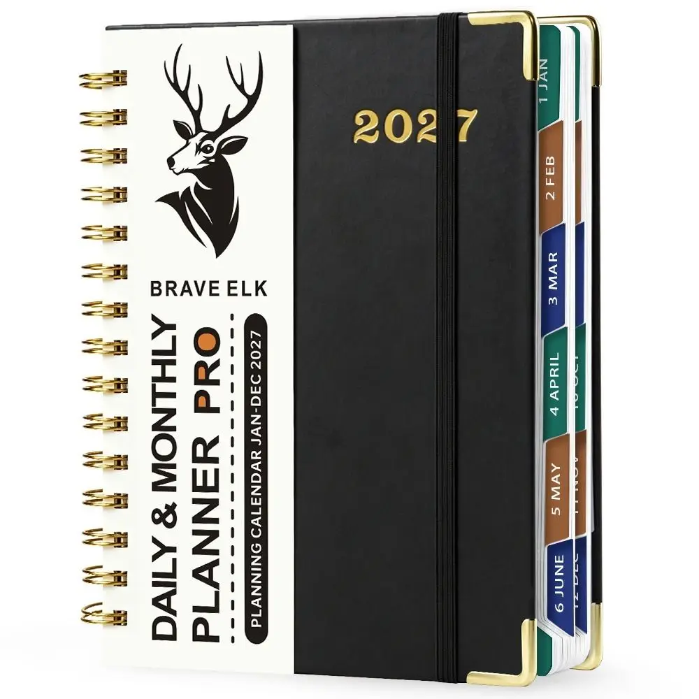 Index Tags 2027 Planner Notebook Spiral Binding Simple Design Daily Plan Schedule Clock In Function A5 Size Coil Diary Book