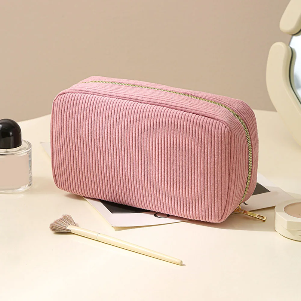 Travel Makeup Bag Crafted from Robust Corduroy Fabric with Ample Space for Cosmetics Toiletries and Small Items
