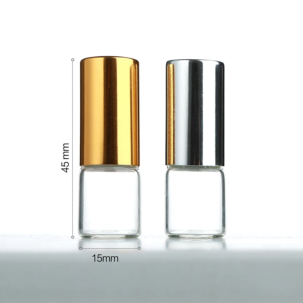 100 قطعة زجاجات قابلة للطي من الزجاج الشفاف سعة 2 مل مع رؤوس رش من الألومنيوم، وموزعات عطور/سفر محمولة للزيوت العطرية.