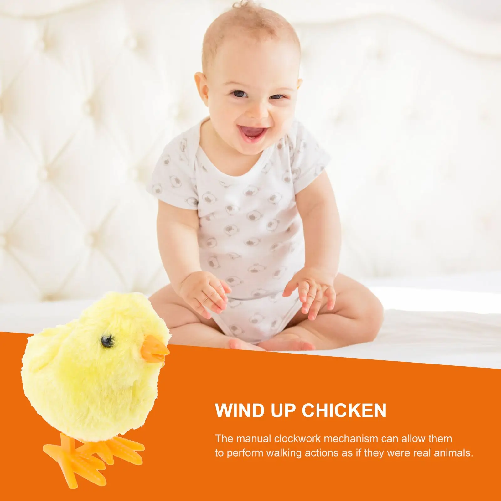 1set Wind Up Chicken Duck Toys Plush Plastic Clockwork Home Decor Easter Gifts Kids Toy Set Walking Action Small Size Easy Grasp
