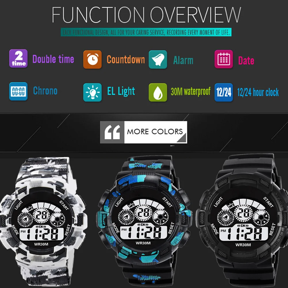 Camouflage Electronic Watch Waterproof Digital Display Led Backlight Alarm Countdown Timer For Men Sports Outdoor Light