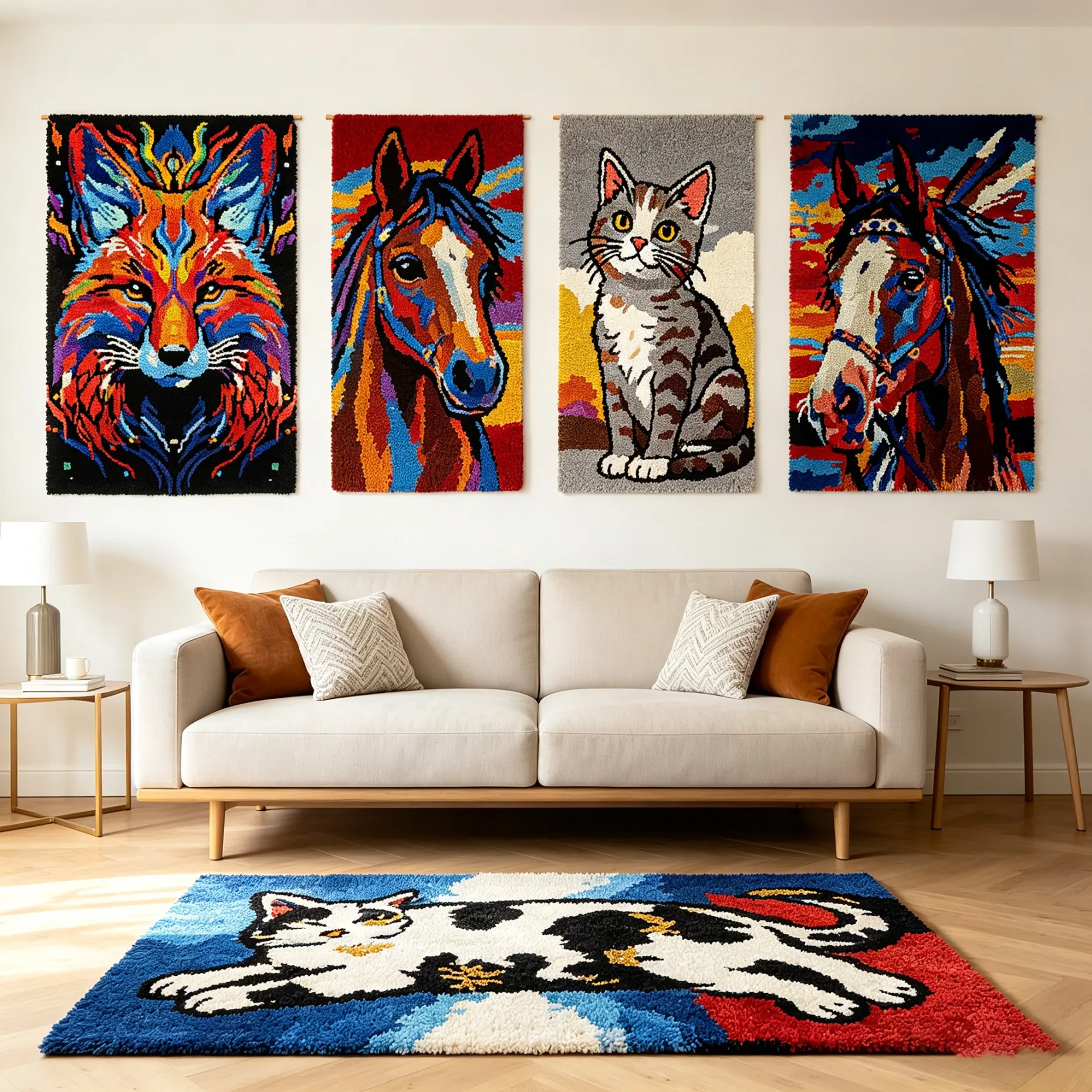 

Animals Latch hook rug kits Knotted carpet Set Foamiran needlework Home decoration Wool Tapestry Canvas with Pre-printed pattern
