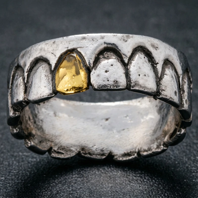 Fashion Personality Contrast Color Teeth Design Ring Unisex Vintage Punk Style Party Festival Handmade Charm Jewelry Accessories