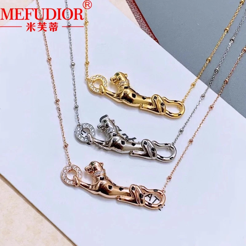 925 Sterling Silver Leopard Head Necklace Bracelet for Women Moissanide Diamond Rose Gold Colour Jewelry Set Luxury Couple Gift