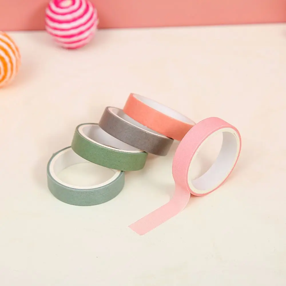 5Rolls/box Handbook Tape Solid Color Students Stationery Masking Tape Scrapbooking Adhesive Tape Decorative Tape Tape Set