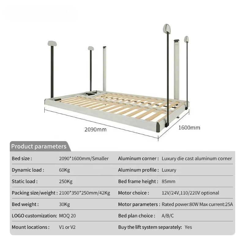 Luxury Aluminum 12V 24V Caravan Motorhome Camping RV Bed Lift System