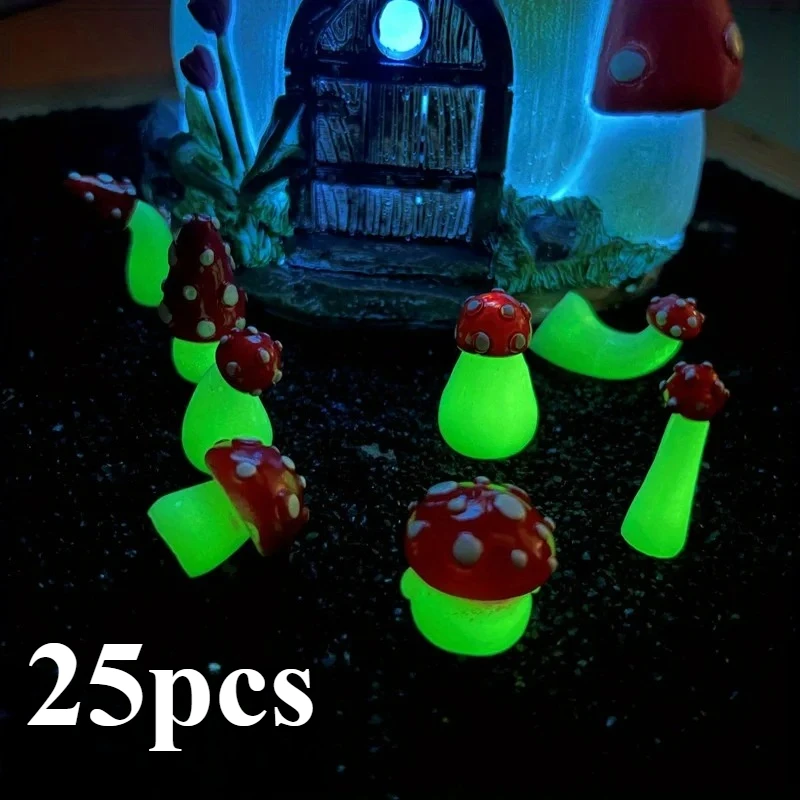 25pcs Mini Mushroom Elf Moss Microlandscape Decoration Miniature Luminous Mushrooms Fairy Garden Accessories Home DIY Decor