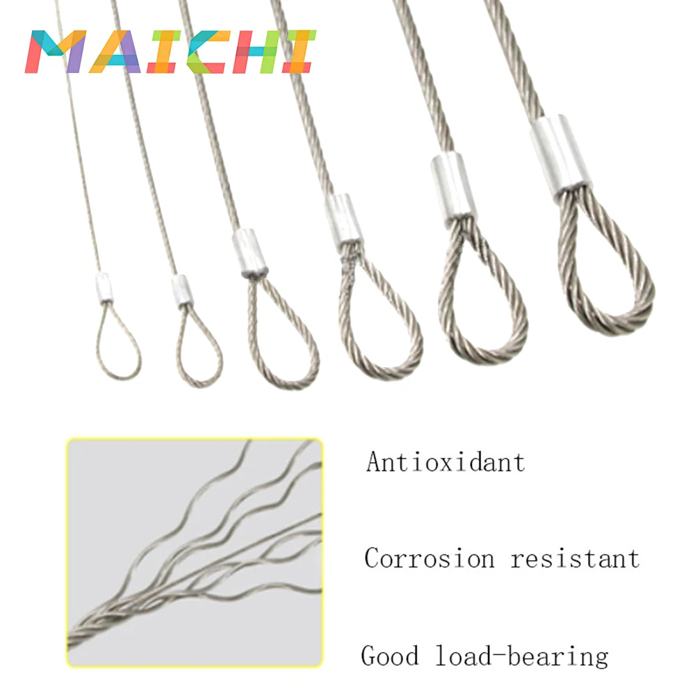 304 Stainless Steel Wire Rope With Double Rings for Stage Lighting, Luggage Lock, Pendant Light Safety Rope