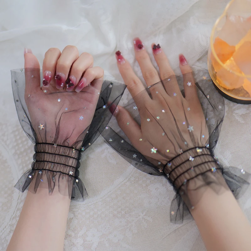 

Nails Photo Shoot Background Detachable Glitter Mesh Fake Sleeves Flare Cuff Ruffles Wristband Manicure Decorative Accessory